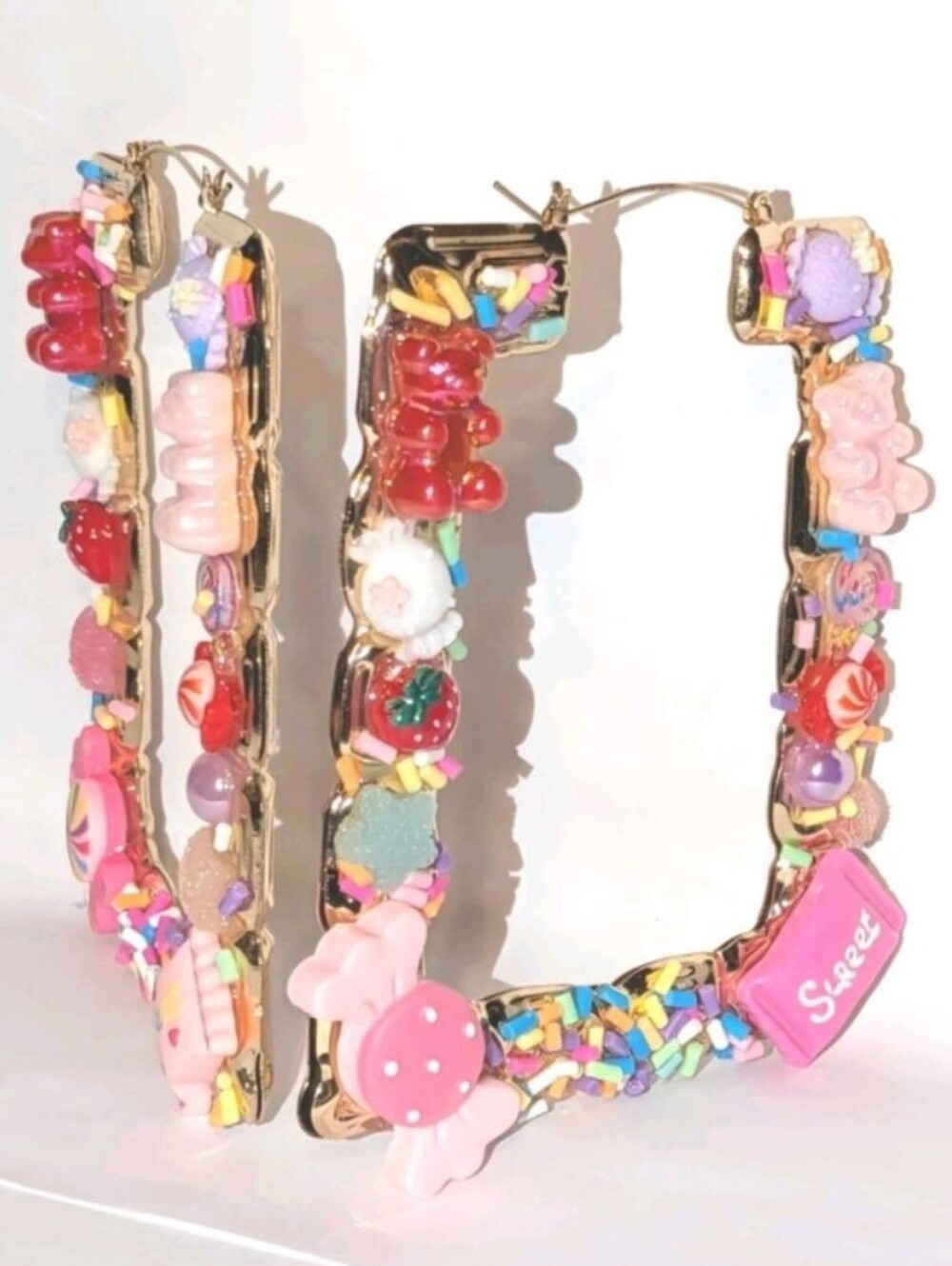 Hand CRAFTED Candy Sprinkle Statement Hoops - Picture 8 of 10